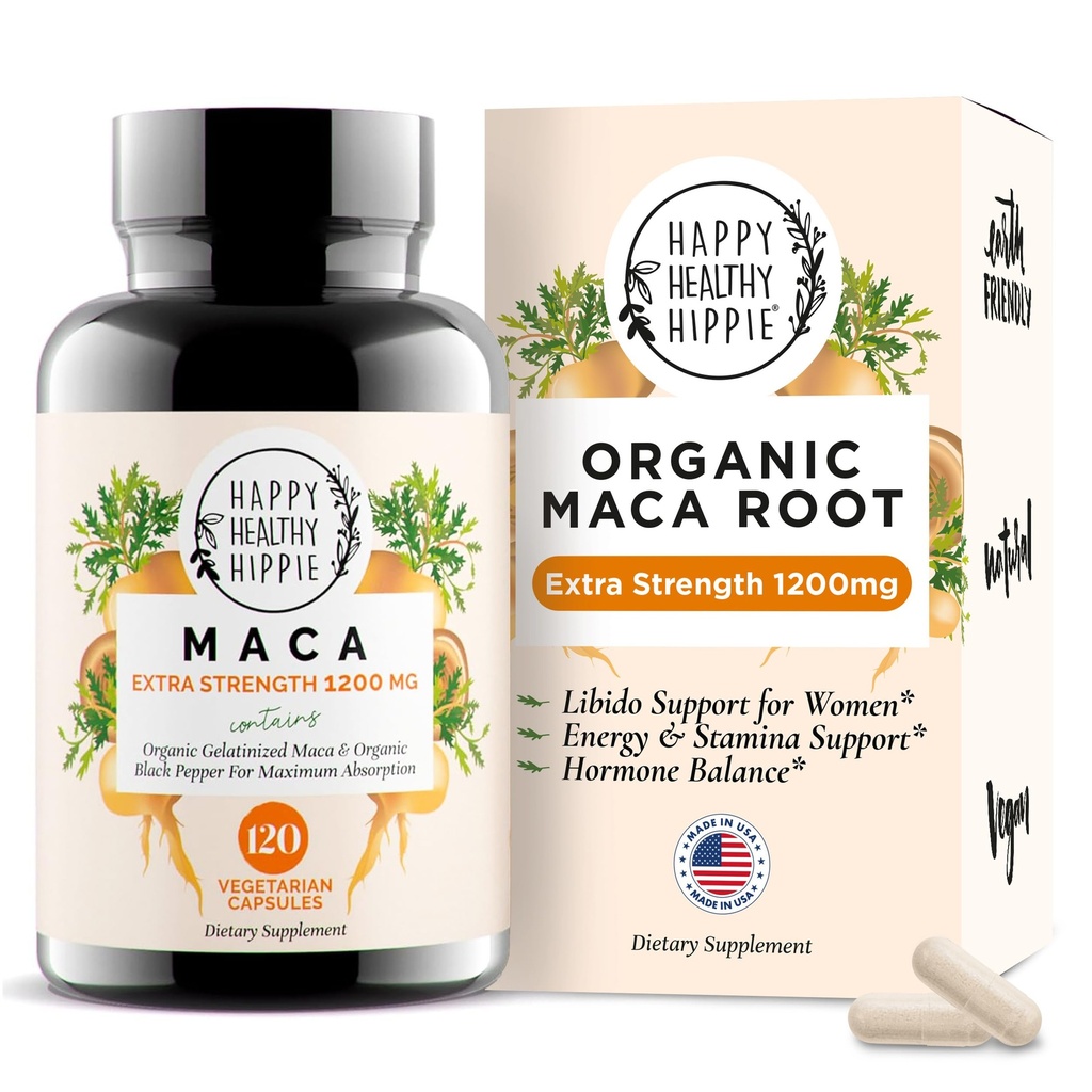 Orgánica Maca Root Capsules 1200 mg – Libido Booster para Mujeres Actuaciones rápidas " Potent peru Aphrodisiac Suplemento Silenciosos Energéticos desde Perú ← Incluye Black Pepper para la Absorción alta  Vegan, 120 Ct