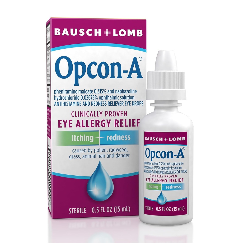 Opcon-A Allergy Eye Drops by Bausch + Lomb, for Itch and Redness Relief, Red and Itchy Eyes Antihistamine Eye Drop, Clinically Proven Treatment, 0.5 Fl Oz