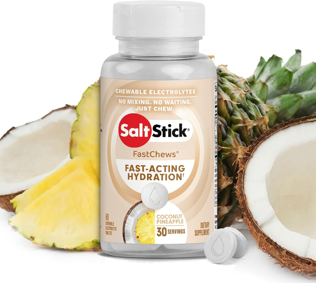SaltStick Electrolyte FastChews - 60 Coconut Pineapple Chewable Electrolytes - Salt Tablets for Running and Hydration, Electrolyte Chews - 60 Count