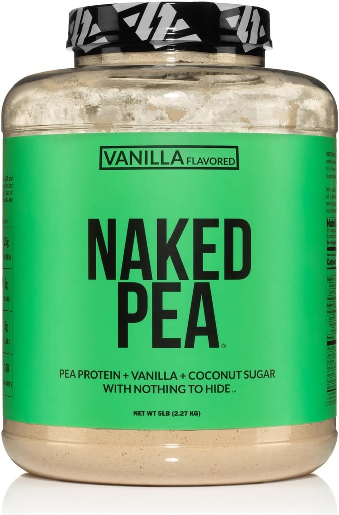 NAKED Pea - Vanilla Pea Protein - Pea Protein Isolate de Granjas Norteamericanas - 5lb Bulk, Planta Basada, Vegetariano & Vegan Protein. Easy to Digest, Non-GMO, Gluten Free, Lactose Free, Soy Free