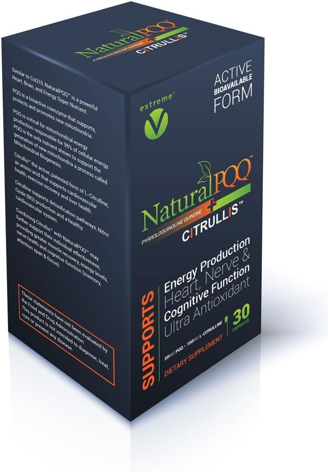 NaturalPQQ - Mitocondrial Energy Nitric Oxide Booster - Citrullis for Extended Energy. 20mg (Pyrroloquinoline Quinone)