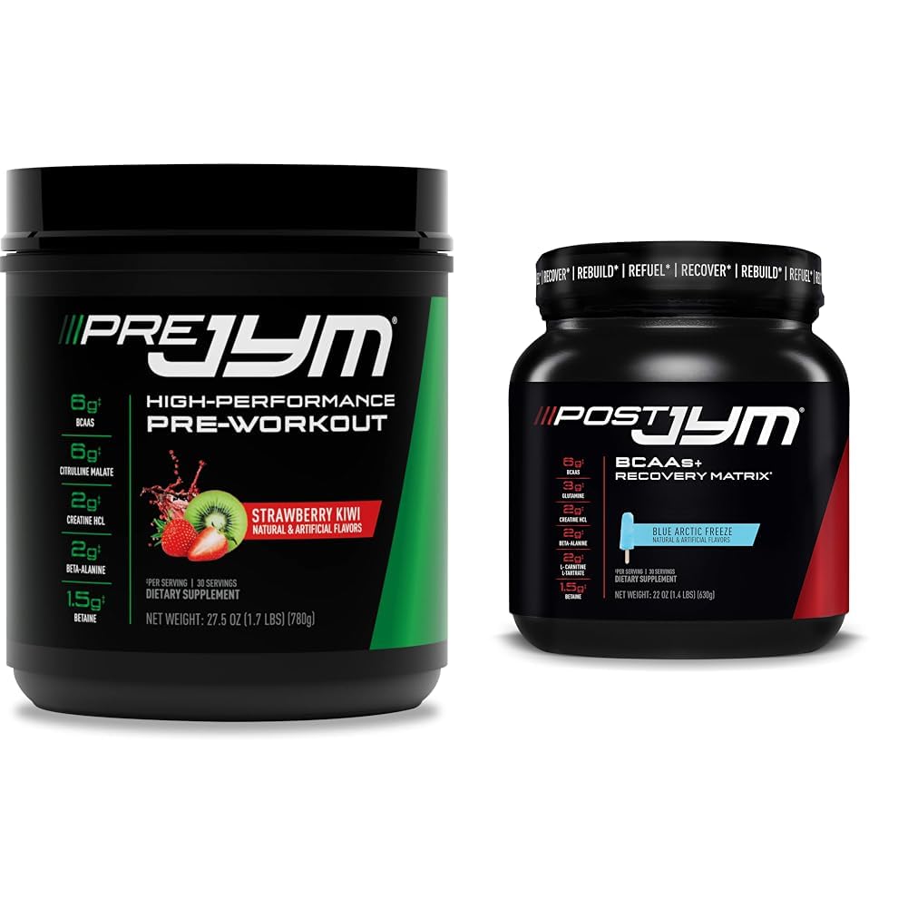 JYM Supplement Science PRE JYM 30 Servings - Strawberry Kiwi ' Post-Workout with BCAA's, Glutamine, Creatine HCL, Beta-Alanine and More, Blue Arctic Freeze, 30 Servings, 22 Oz