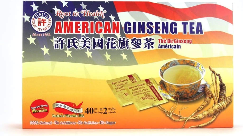 Hsu's SKU 1038 American Ginseng Tea Bags 40 ct Box