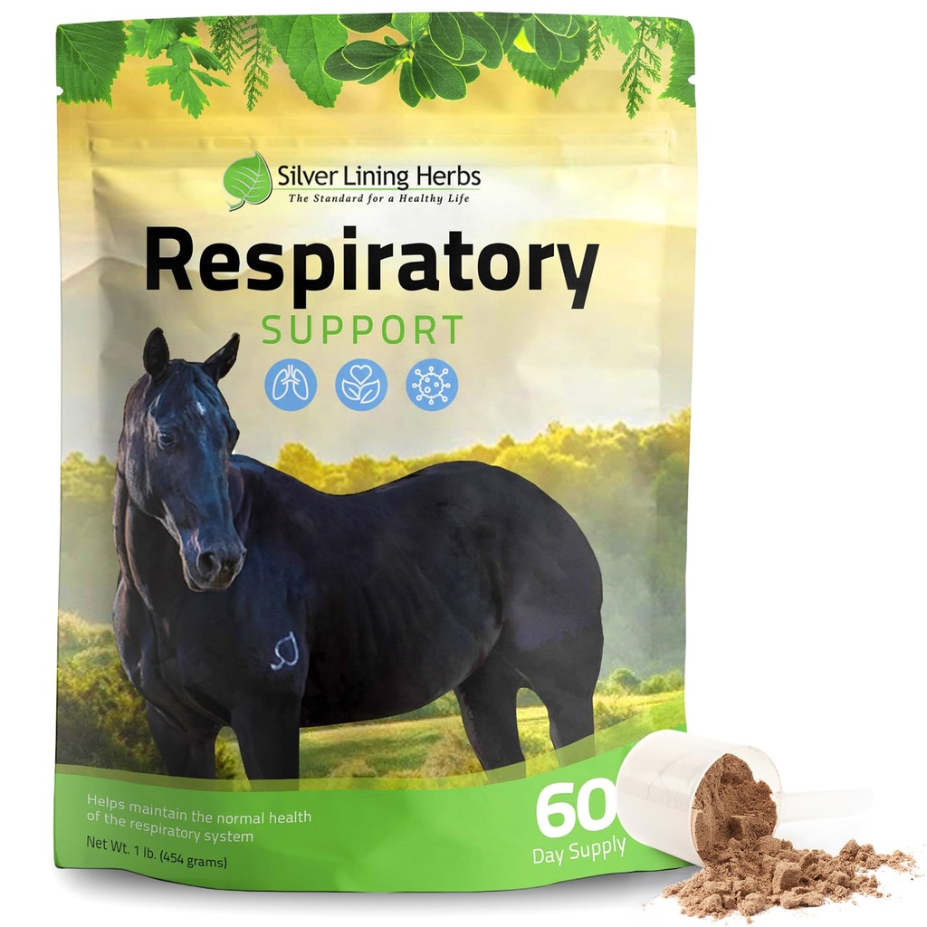 Herbs de forro de plata Suplemento de apoyo respiratorio para caballos - Suplementos de caballos para la limpieza pulmonar &amp; salud respiratoria - Excelente para la función pulmonar, respiración &amp; vías aéreas claras - 1 lb 60 días de suministro