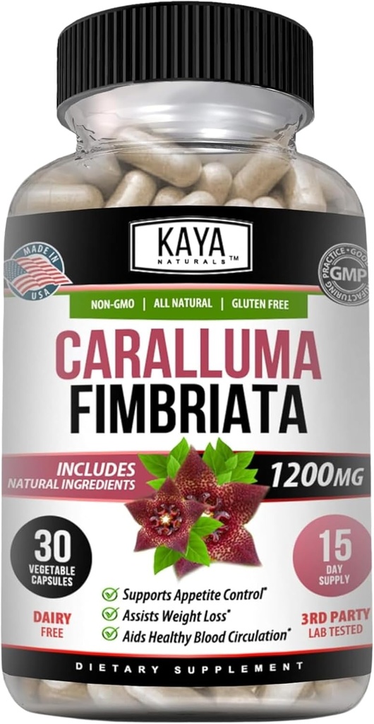 Kaya Naturals - Caralluma Fimbriata 1200mg High Potency Supplement TEN Maximum Strength Natural Endurance Support, Vegetarian Capsules (30 Conde)