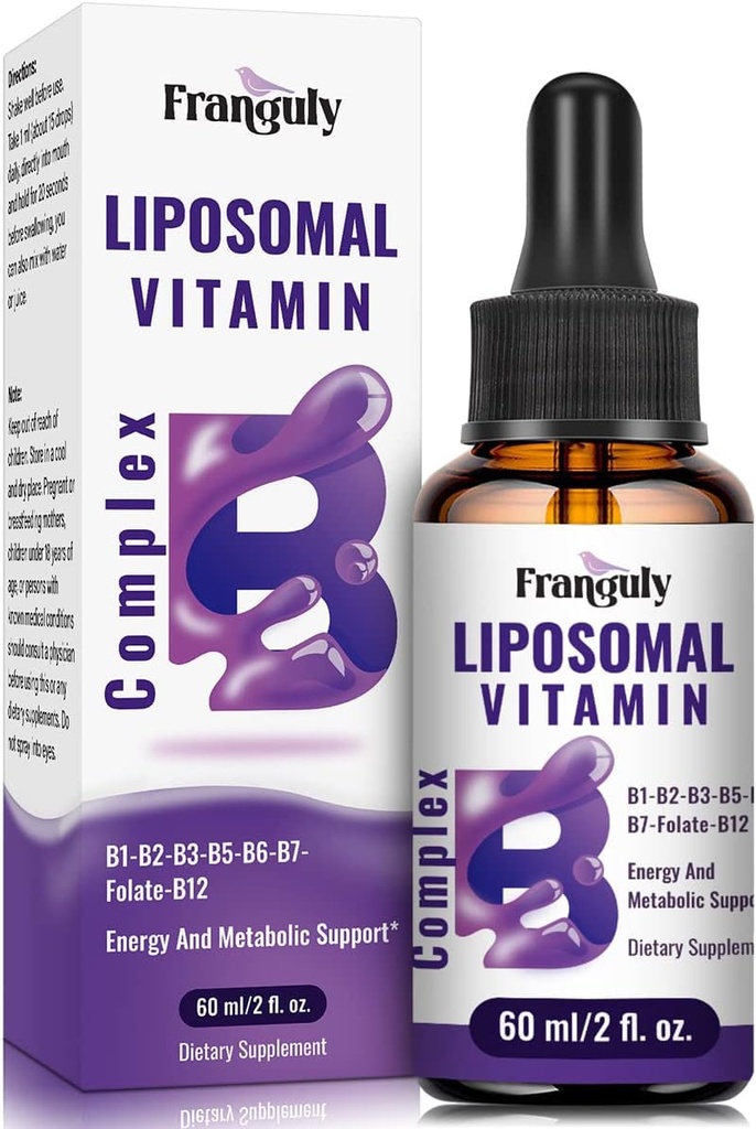 Liposomal Vitamina B Complejo Líquido Sublingual B Completo Vitaminas Suplemento para Mujeres Hombre Absorción Mejorada B12,B1, B2, B3, B5, B6,Folate,Biotin for Energy and Immune Support-2.0 oz