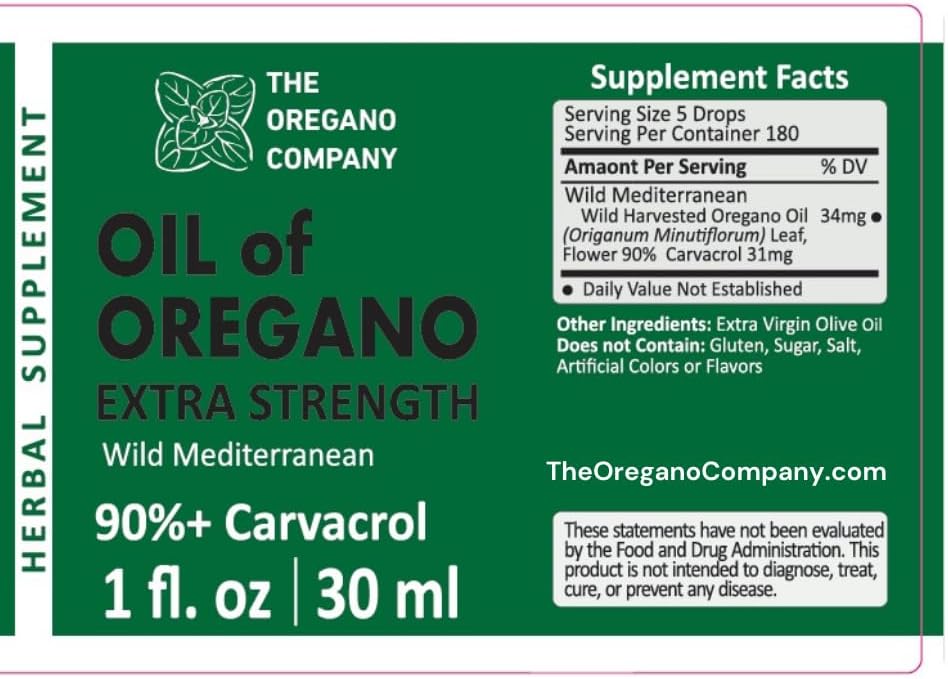 THE OREGANO COMPANY- Oil of Oregano 1 fl. oz 30 ml, 90+ Carvacrol, Extra Strength, Líquido, Vegan, Vegetariano, No GMO, Gotas Grado de Alimentos Naturales, Aceite De Oregano