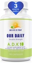 Our Daily Vites ADK 10 Double Strength (10,000 iu) Vitamins A1, D3 & K2 (as MK7) - Physician Formulated Bone & Immune System Support Supplement - Gluten Free, Non-GMO - 90 Vegetarian Capsules