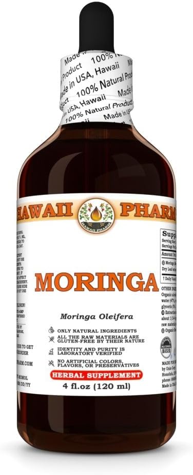Hawai Pharm Moringa Extract, Tintura para el equilibrio de humor " Cardiovascular Support, Nourishes Skin " Hair, Protects Liver, Eases Digestion, Prevents Kidney Stones - 4 fl.oz
