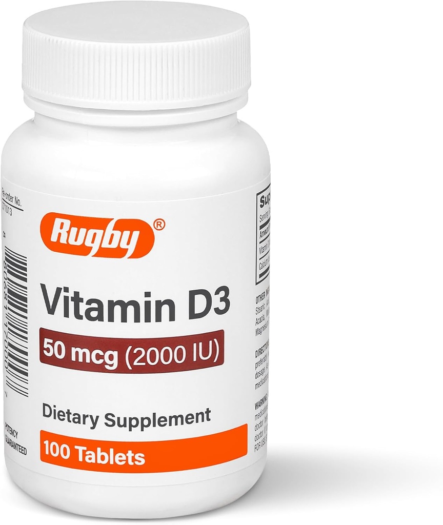 Vitamina D3 2000 UI (50 mcg) - Suplemento dietético de vitamina D libre de gluten para el hueso, los dientes y la salud inmune 100 tabletas