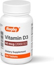 Vitamina D3 2000 UI (50 mcg) - Suplemento dietético de vitamina D libre de gluten para el hueso, los dientes y la salud inmune 100 tabletas
