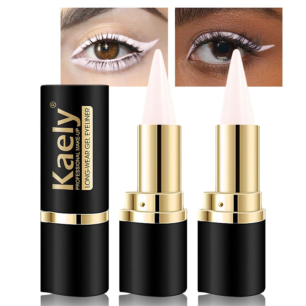 Kaely 2Pcs Quartz Queen White Gel Eyeliner Pencil, Natural Cream Eye Liner Waterproof Proof, Matte Waterliner Eyeliner Eyeshadow Stick, Brighten Eye maquillaje, Vegan &amp; Cruelty-Free