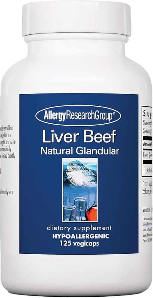 Allergy Research Group Beef Liver Supplement - Liver Function Support, Grass-fed Liver Capsules 1000mg, Glandular Liver Vitaminas - 125 Conde
