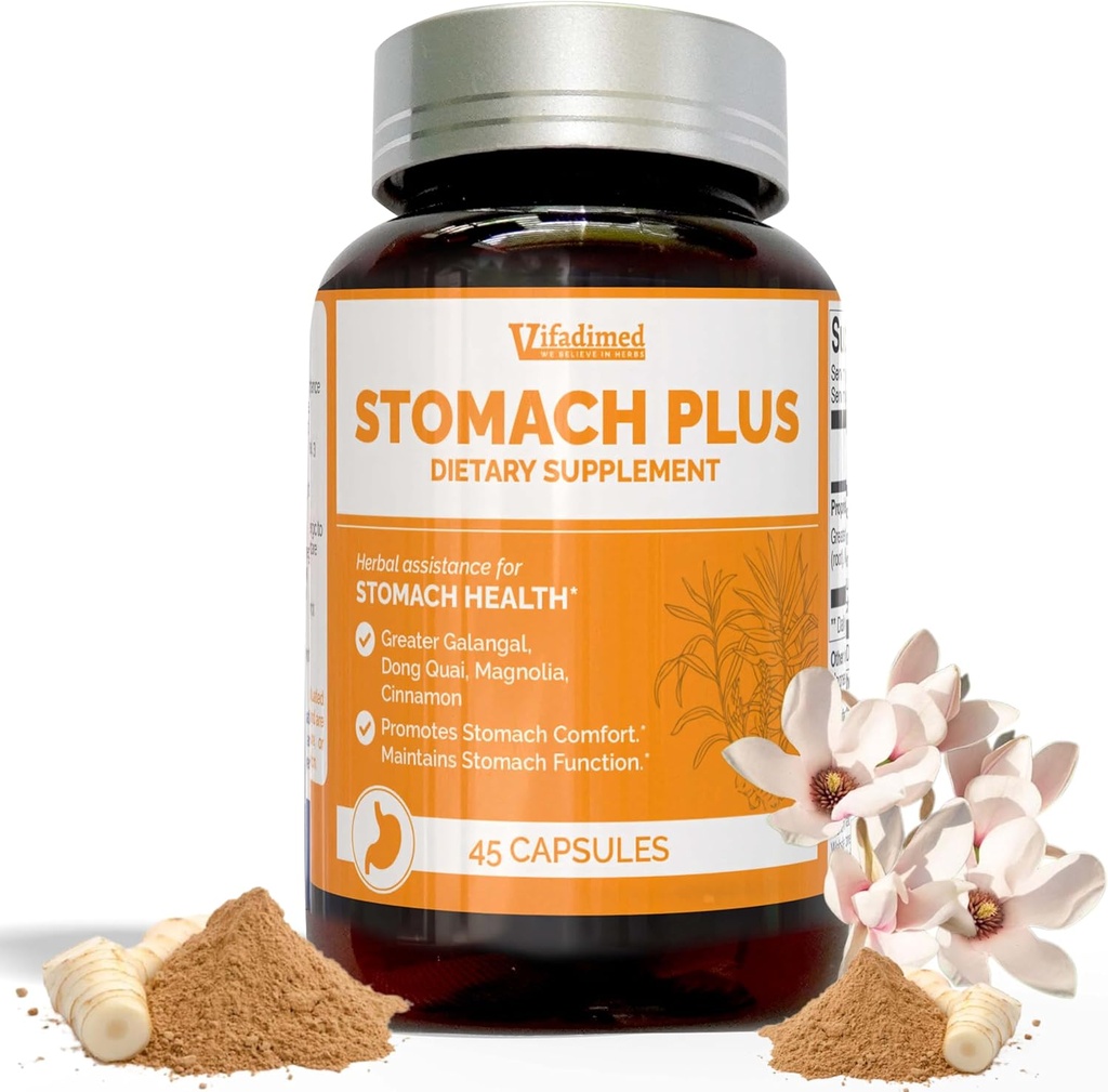 Stomach Plus-for Stomach, Gastritis, Stomach Reparación de Lining, Reflujo ácido, acidez, indigestión, con Galangal, Dong Quai, Cinnamon &amp; Magnolia-45 Capsules