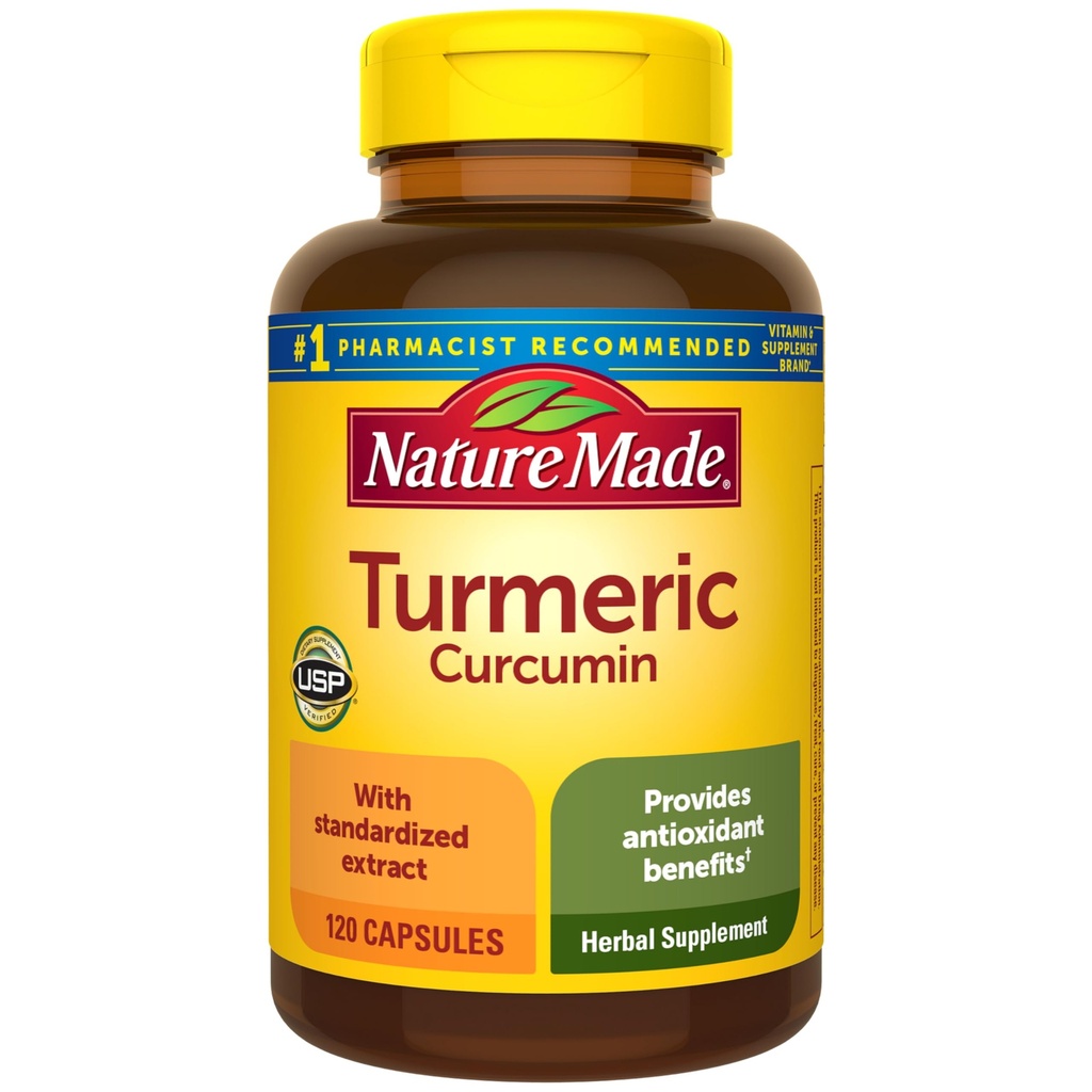 Natural Made Turmeric Curcumin 500 mg, Suplemento herbario para soporte antioxidante, 120 cápsulas, 120 Day Supply