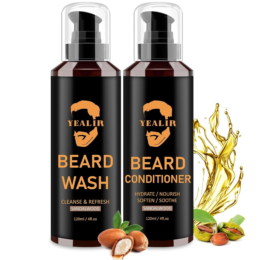 Lavador de barba &amp; Acondicionador para hombres - Suave &amp; Hidrata con aceite de Argan & Jojoba - Controles Dandruff &amp; Itching para una barba fresca, suave y libre de Tangle - 2-Pack (4oz Cada uno)