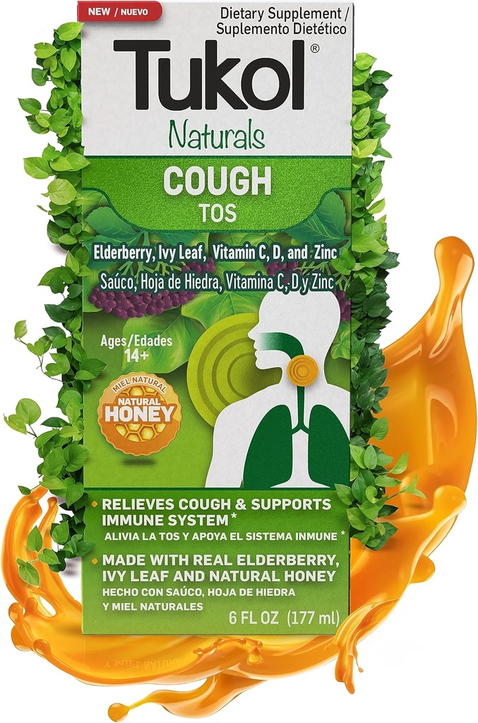 TUKOL Naturals Elderberry Syrup con vitamina C, D y Zinc, Immune Support Supplement with Natural Honey for Adults &amp; Adolescentes, Herbal Elderberry Boost for Immunity & Antioxidant Support, 6oz