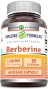 Fórmulas asombrosas Suplemento bereberina tención 1200 Mg por servir Silencio Veggie Capsules ← No-GMO TENIDO Gluten-Free TEN Made in USA (60 Conde, 1 Pack)