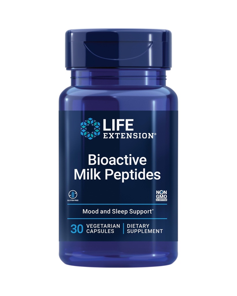 Life Extension Bioactive Milk Peptides, Healthy Mood Support, Sleep Supplement, Relaxation, Milk peptides, Casein decapeptide, Hormone-Free, Gluten-Free, Non-GMO, Vegetarian, 30 Capsules