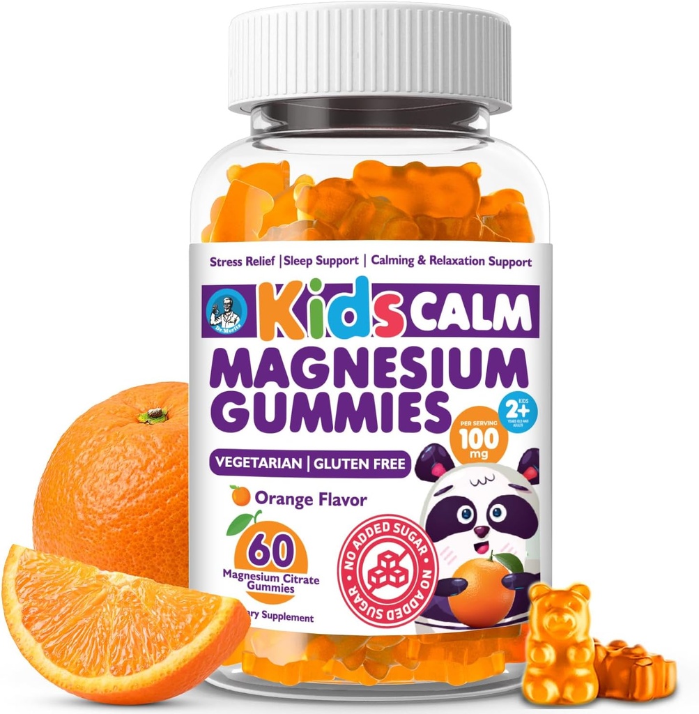 Dr. Moritz Calming and Relaxing Kids Magnesium Gummies, Non-GMO y Low Sugar Magnesium Kids Chewy Suplementos, Sleep Gummies Kids, Orange Flavor