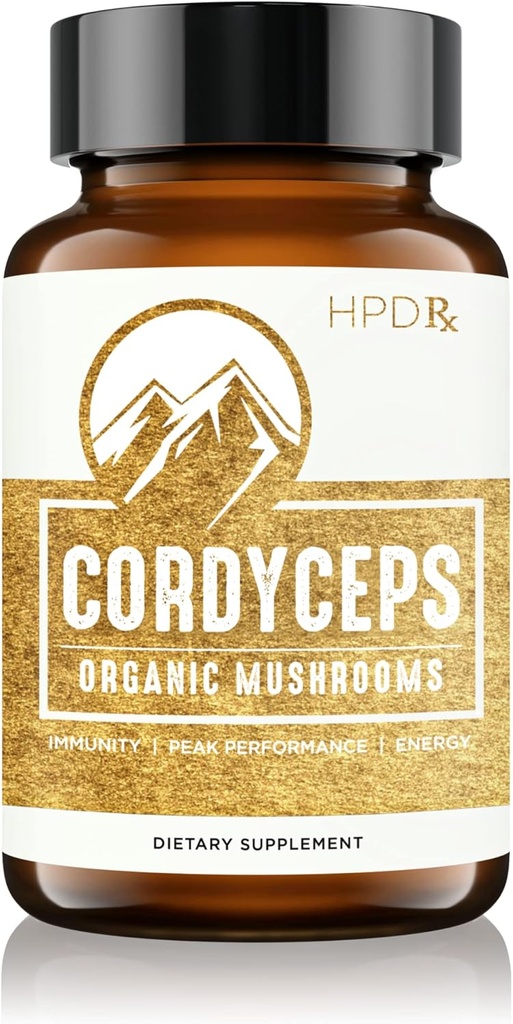 HPD Rx Premium Organic Cordyceps Mushroom Extract Performance Supplement for Energy, Endurance and Immunity TEN 2250 mg, 120 cápsulas, Pack of 1