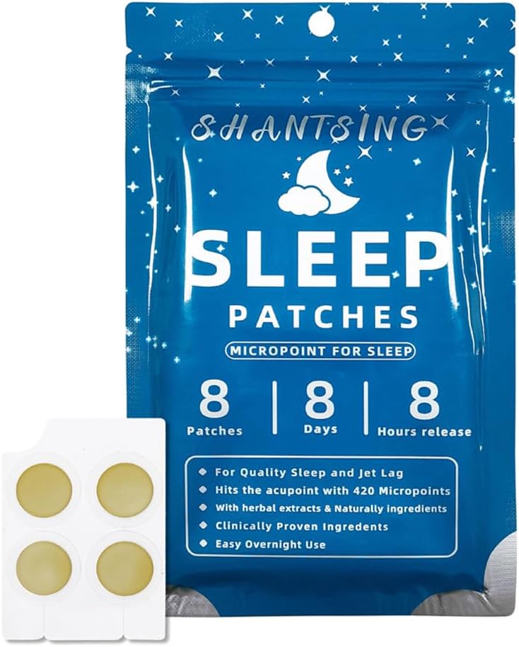 Patches de sueño para adultos, Jat Lag Sleep Aid Patches con 420 Micropuntos de ácido hialurónico, Aplica en Yintang, Acupunto anmiano, Uso continuo Cuatro Semanas, Ingredientes herbarios naturales, 8 Cuenta
