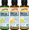 Barlean Omega 3 Fish Oil Liquid Supplement 3-Flavor Variety Pack para Hombres y Mujeres, EPA y DHA Fatty Acid, Incluye Key Lime Pie, Lemon Crème y Mango Peach Flavors, 8 oz