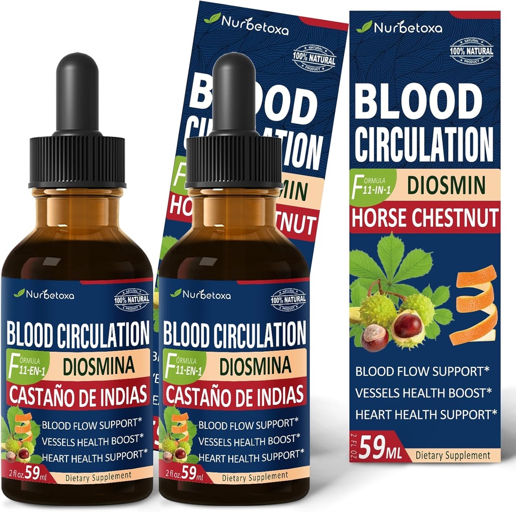 Caídas de circulación sanguínea, Suplemento de óxido nítrico para flujo sanguíneo, presión y salud cardíaca W/Horse Chestnut Extract Liquid. Castaño de Indias y Diosmina para la Circulacion y Varices. 4 oz