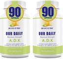 Nuestros Vites diarios ADK Suplemento - Vitamina A, D3 &amp; K2 (como MK7) - Bono, Soporte de sistema inmunitario - Vitaminas de alta potencia con ingredientes no GMO - Gluten Free, Soy Free Vegetable Capsules 180 CT