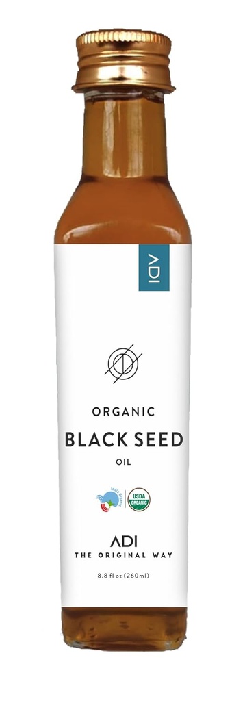 ADI Natural Black Seed Oil 8.8 oz, 100% puro frío prensado aceite líquido, botella de vidrio, USDA certificado, Nigella Sativa, rico en Omega 3-6-9