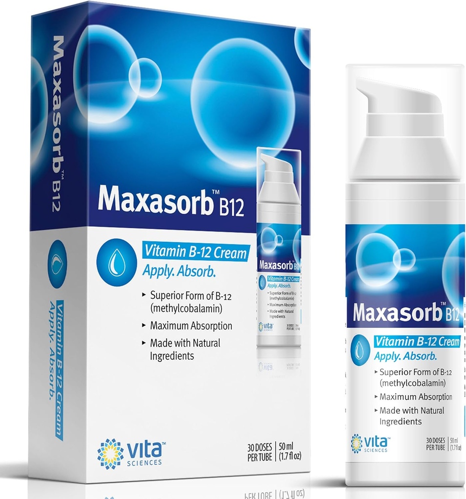 Vitamina B12 Metil B-12 Crema, Metilcobalamina B12 1000 mcg Energía, Salud &amp; Esquí Vibrant, Poderoso Topical B12 Skin Cream - Ayuda con Eczema & Psoriasis. Energía como B12 Patch