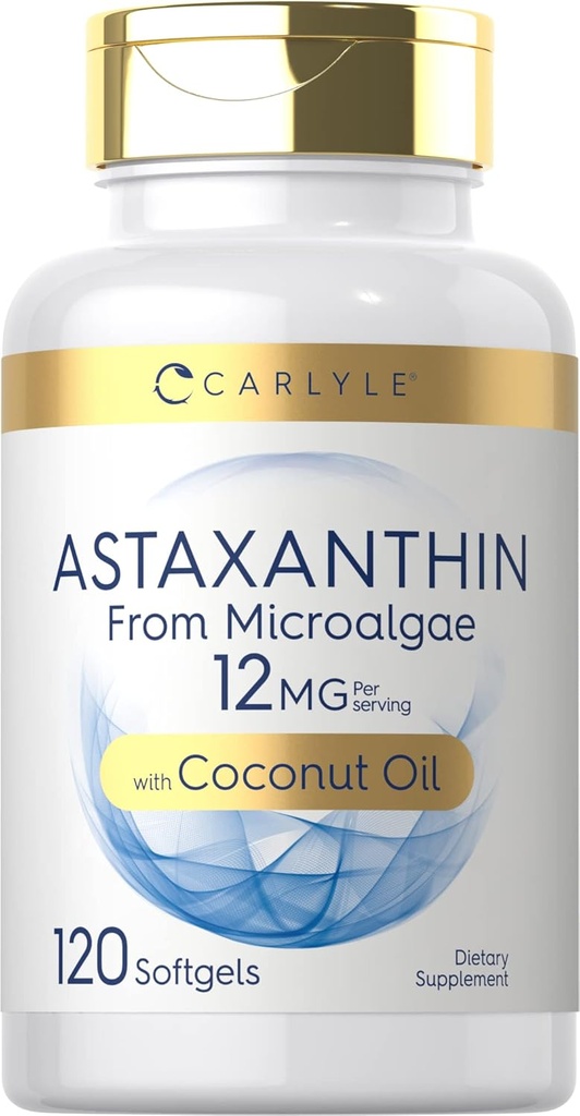 Carlyle Astaxanthin 12mg ← 120 Softgels tención Suplemento de Microalgae Silencio con Coconut Oil ← No Gluten Free