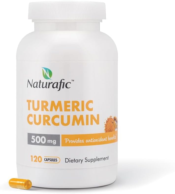 Curcumina Turmérica con cápsulas de piperina - 500 mg por cápsula,120 cuenta - Suplemento con pimienta negra para absorción mejorada No GMO, sin gluten