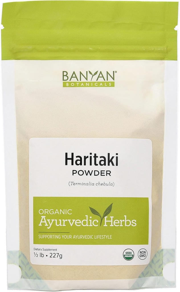 Banyan Botanicals Haritaki Powder - Certified Organic, 1/2 libra – Terminalia chebula – para la desintoxicación y rejuvenecimiento* – Organic, Vegan, Non-GMO, Gluten Free, Certified Fair for Life Fair Trade
