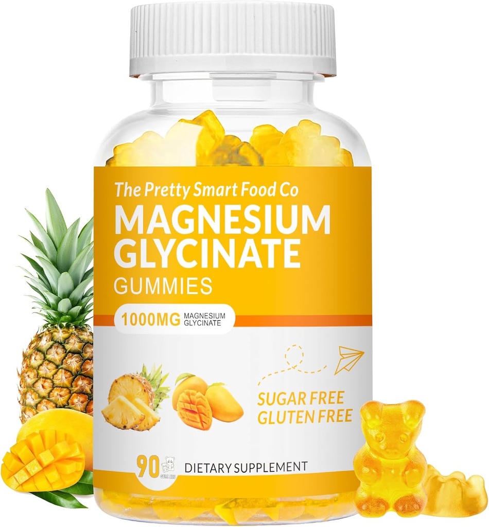 Magnesium Glycinate Gummies 1000mg - 90 Ct peru Magnesium Potassium Suplementos para la relajación, Stress Relief, con vitamina D, B6, CoQ10 para calma Mood &amp; Sleep Support - Mango Pineapple Gummies