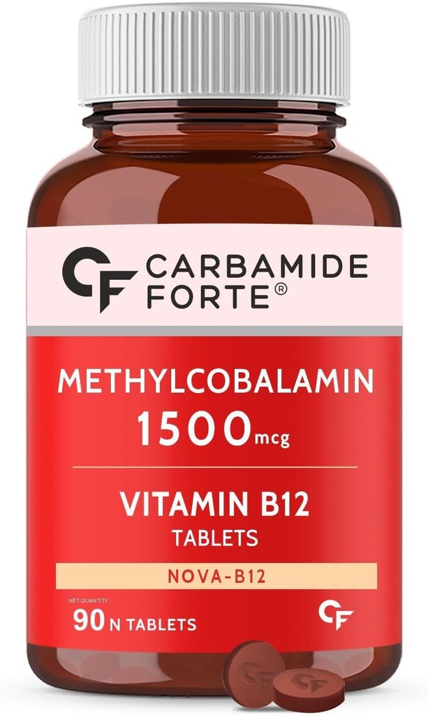 Genérico Carb-Amide Forte Vitamina B12 Tablas 1500mcg - Forma activa de Metilcobalamina B12 Suplemento para Hombres &amp; 90 Tablas Veg