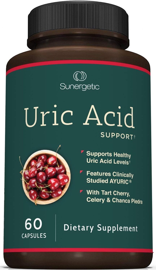 Sunergetic Premium Uric Acid Support Supplement – Uric Acid Cleanse & Kidney Support – Incluye Tart Cherry, Chanca Piedra, Celery Extract " Turmeric - 60 cápsulas