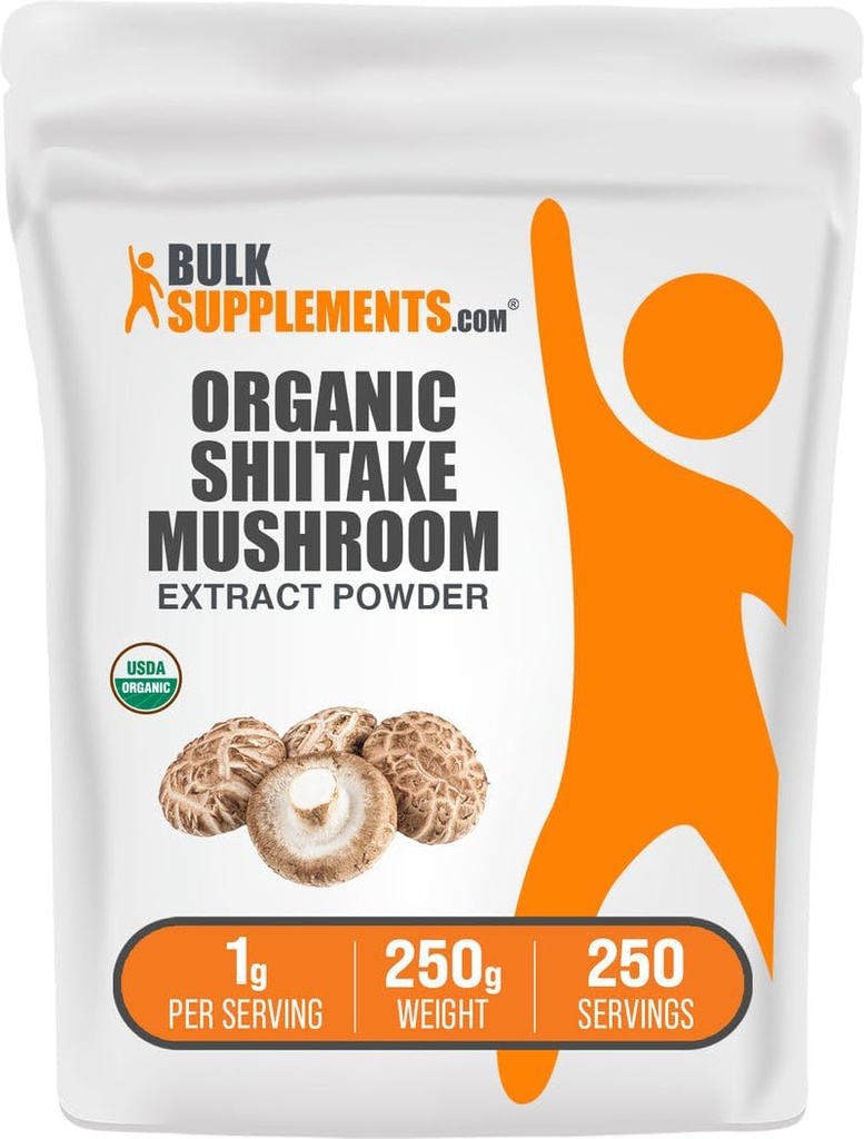 BulkSupplements.com Orgánica Shiitake Mushroom Extract Powder - Orgánica Shiitake Mushroom Powder Suplemento, Immune Support - Vegan & Gluten Free, 1g por Serving, 250g (8.8 oz) (Pack of 1)