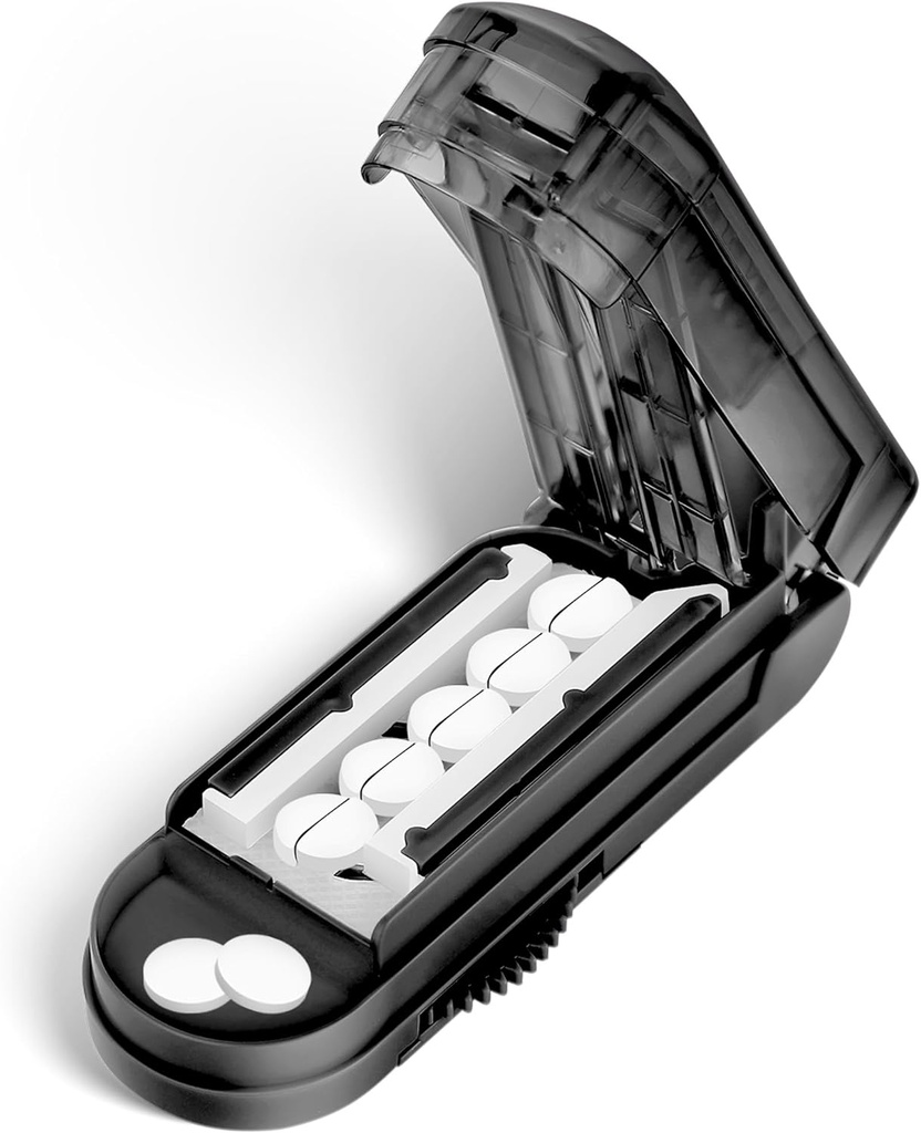 DUBSTAR Pill Cutter Splitter for Small and Tiny Pills, Multiple Pill Cutters for Small or Large Pills, Ajustable Pill Splitter with Centering Device and Blade Guard for Multi Tablets (Black)