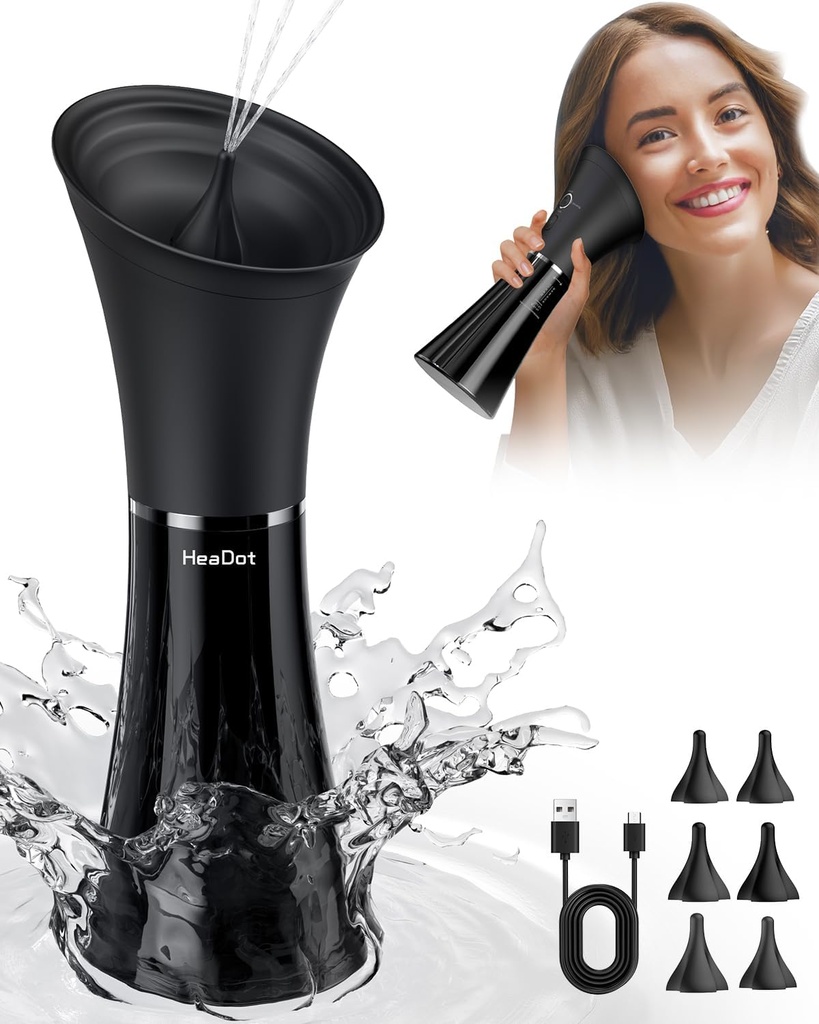 HeaDot Ear Wax Removal con temperatura de agua inteligente, limpiador de oído alimentado por agua con 6 consejos, seguro y eficaz kit de eliminación de cera de oído con 4 niveles de presión - IPX7