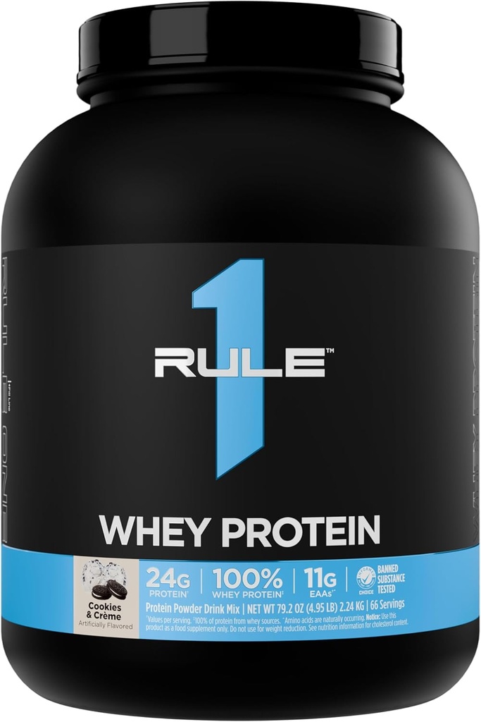 Regla 1 Whey Protein – 24g Fast-Acting Protein from All-Whey Sources with Naturally Occurring EAAs " BCAAs for Workout Recovery or Anytime Use (5 libras*, Cookies " Crème)