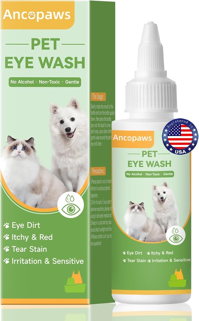 Ojo gotas para perros &amp; gatos: Pet Eye Wash to Soothe Allergy & Irritation - Dog Eye Drops to Relieve Dry Eyes Pink Eyes - Pet Tear Stain Cleaner - Adecuado para todos los animales