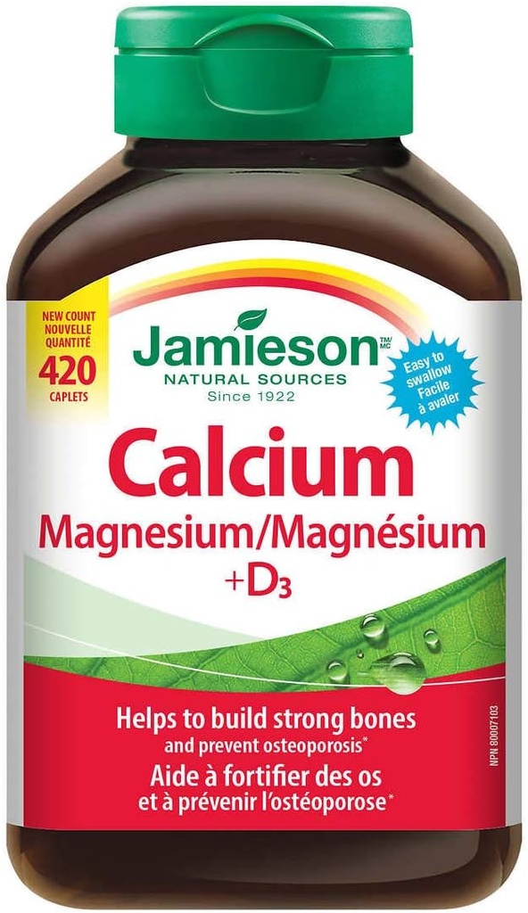 Magnesio de calcio Jamieson con tabletas de vitamina D3, 420 caplets