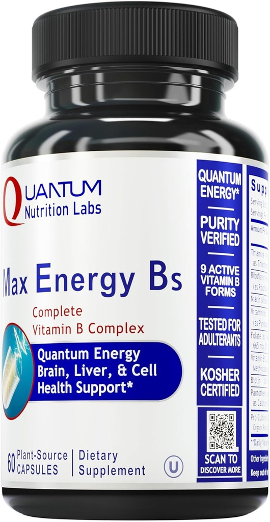 Laboratorios de nutrición cuántica Max Energy Bs - Complejo de vitamina B, Complejo de vitamina B con vitamina B1, B6, B12, Thiamin, Folate y Biotina - 60 cápsulas vegetarianas
