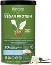 Biochem Pólvora de proteína vegana – 20g Proteína de base vegetal para el apoyo muscular – Púa orgánica, cáñamo y proteína de arándano – Bajo carbohidrato, bajo grasa, libre de gluten, sin gluten, sin gluten, de Keto-Friendly – Vanilla Flavor – 12,2 oz