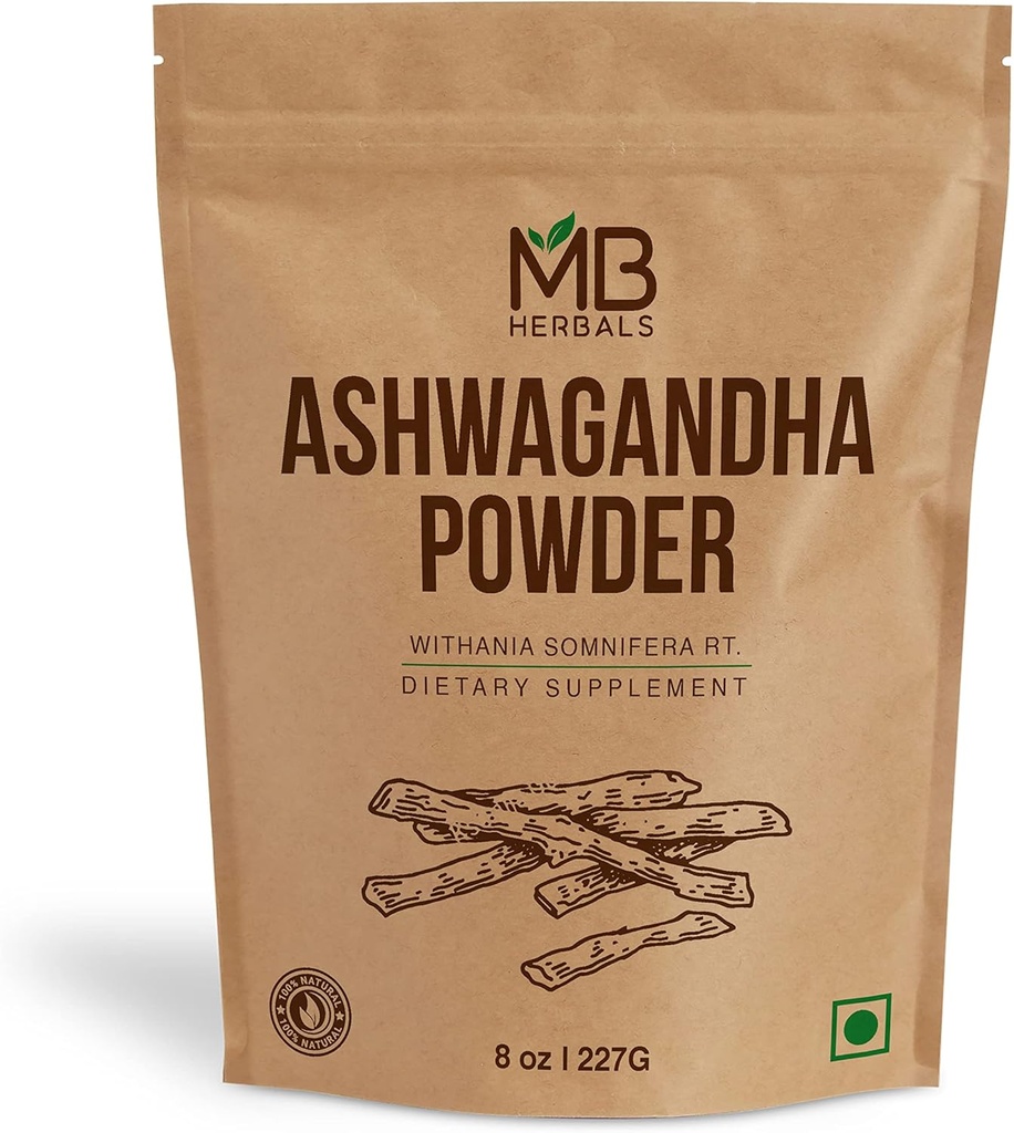 MB Herbals Ashwagandha Powder 8oz (0.5lb) ← Lab Tested ← Indian Ginseng ← Conania somnifera Root Powder