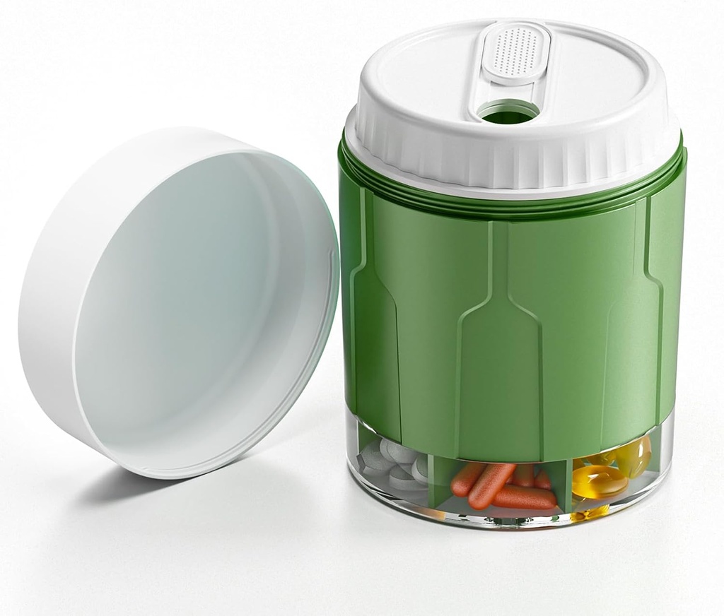 Gran organizador de píldoras, botellas de dispensador diario con 7 grandes componentes, caja de plumas deJumbo, contenedor de almacenamiento de píldoras para la vitamina, aceite de pescado, suplemento de medicina, tapa de giro fácil con etiqueta adjunta, verde