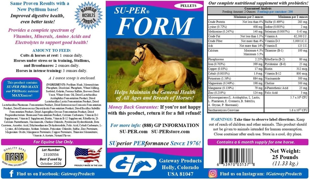 SU-PER Forma Hígado Vitaminas y Minerales Pellets - Suplemento Nutricional con Probióticos - Vitaminas, Minerales, Electrolitos de Aminoácidos - Ayuda a mantener la salud general - 25 libras, 6 meses de suministro