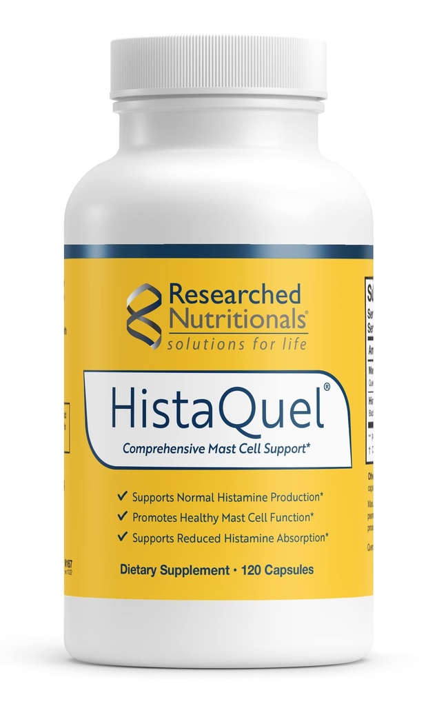 HistaQuel - HistaQuel de doble acción Histamine &amp; Mast Cell Support Fórmula - Fórmula herbal de investigación clínica con aceite de semilla de cuello negro, 120 cápsulas