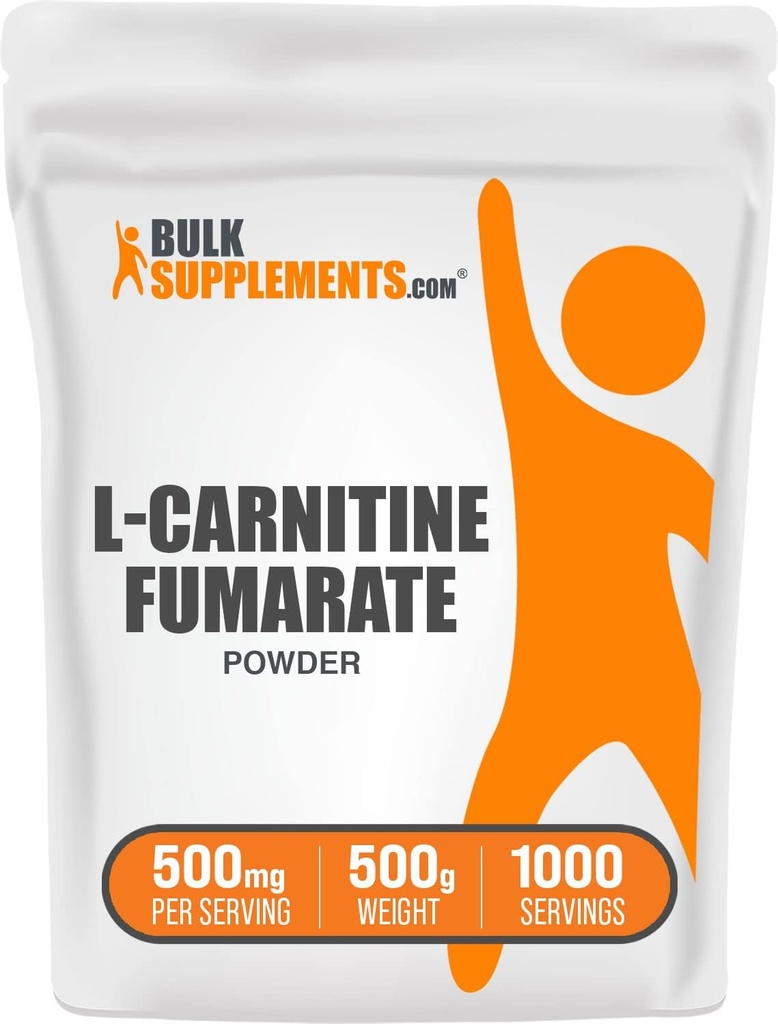 BulkSupplements.com L-Carnitine Fumarate Powder - Carnitine Supplement, Sports Nutrition, L-Carnitine 500mg - Gluten Free, 500mg por Serving, Gluten Free, 500g (1.1 lbs) (Pack of 1)